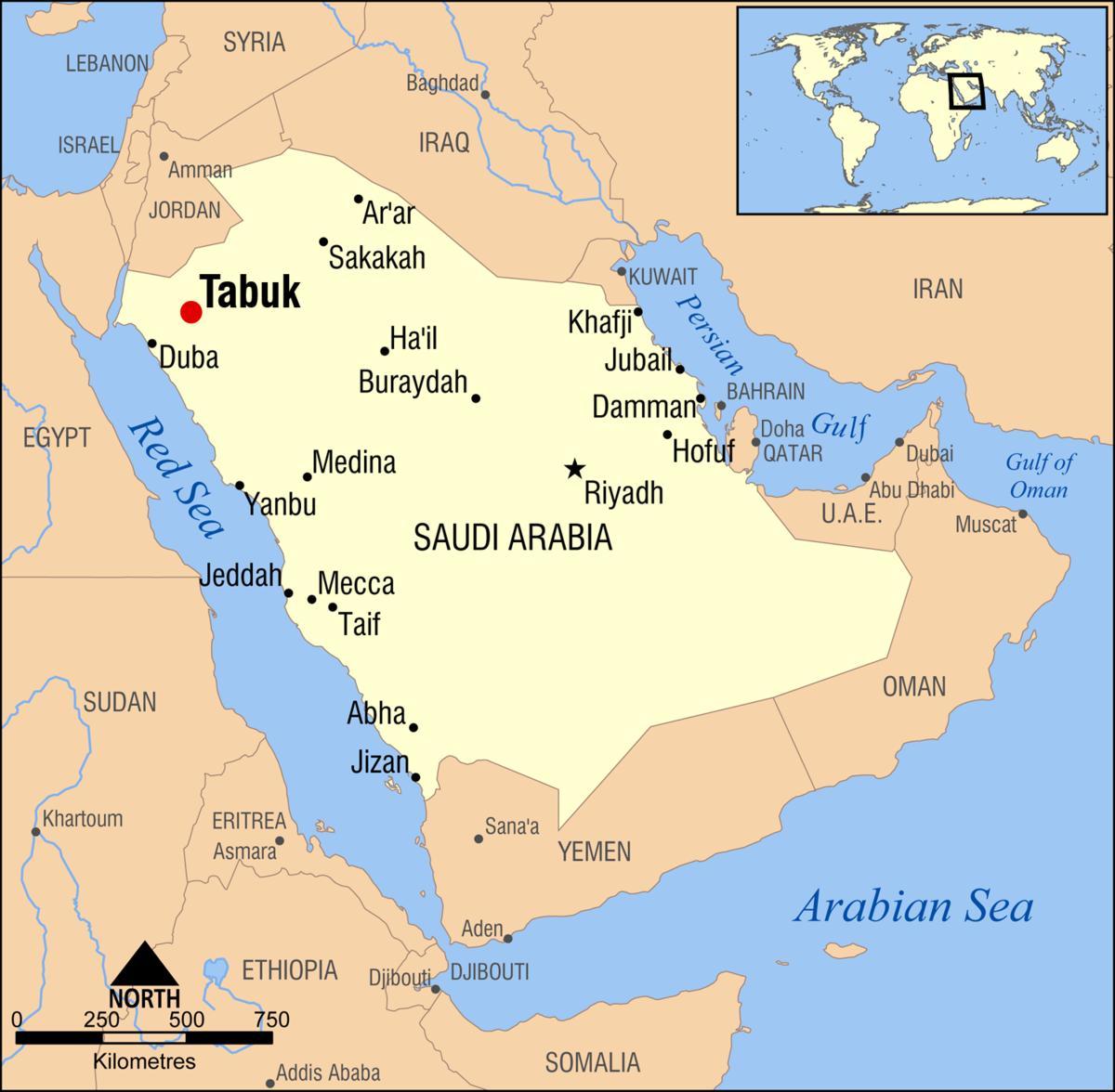 塔布克沙特阿拉伯王国的地图