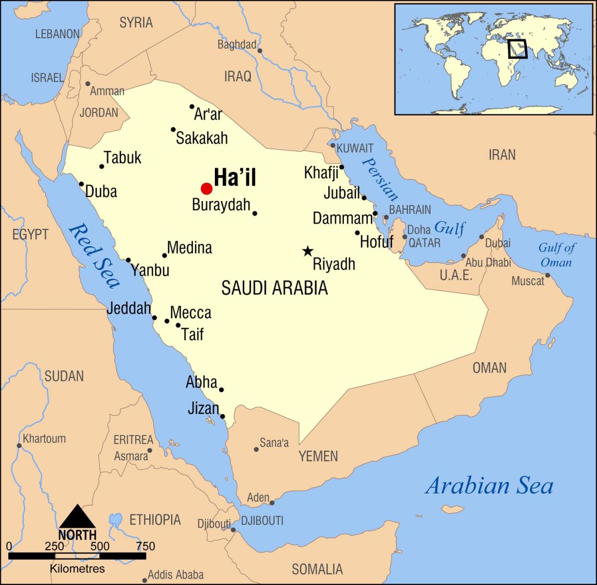 冰雹沙特阿拉伯王国的地图