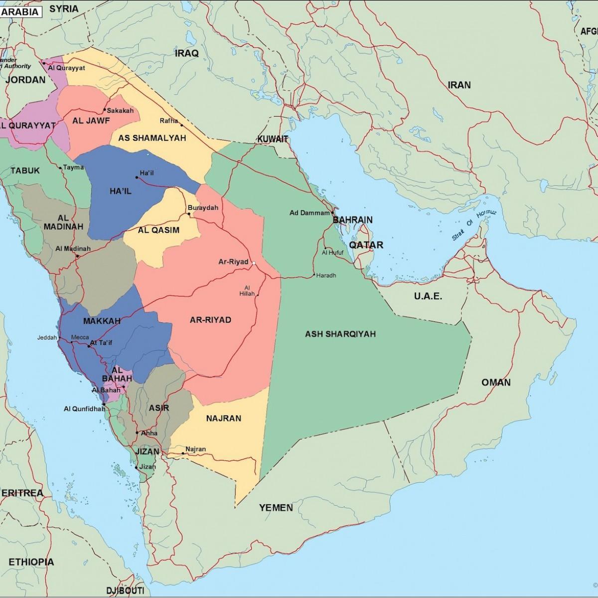 地图上的沙特阿拉伯城市